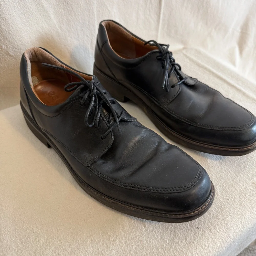 Ecco Black Leather Lace Up Dress Shoes Men Size 11 EU45 Comfort Casual Work - Picture 2 of 8